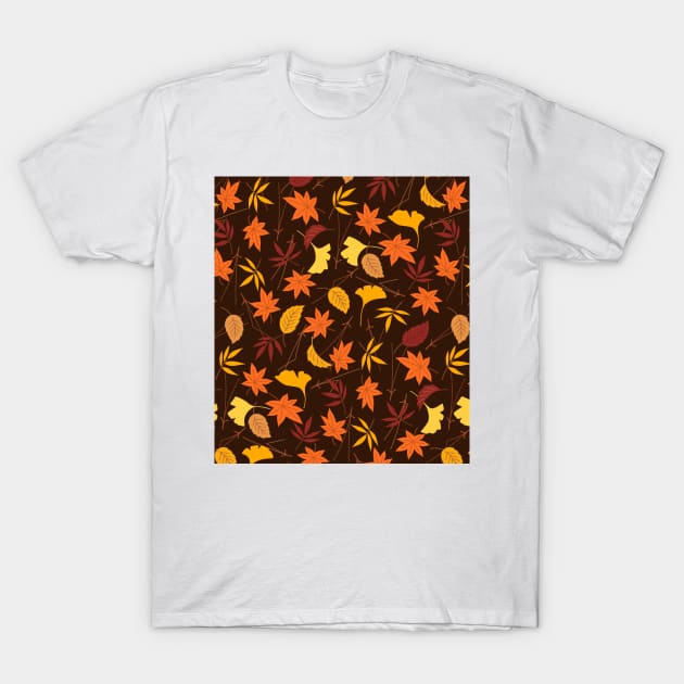 Autumn leaf design in brown colours T-Shirt by Montanescu